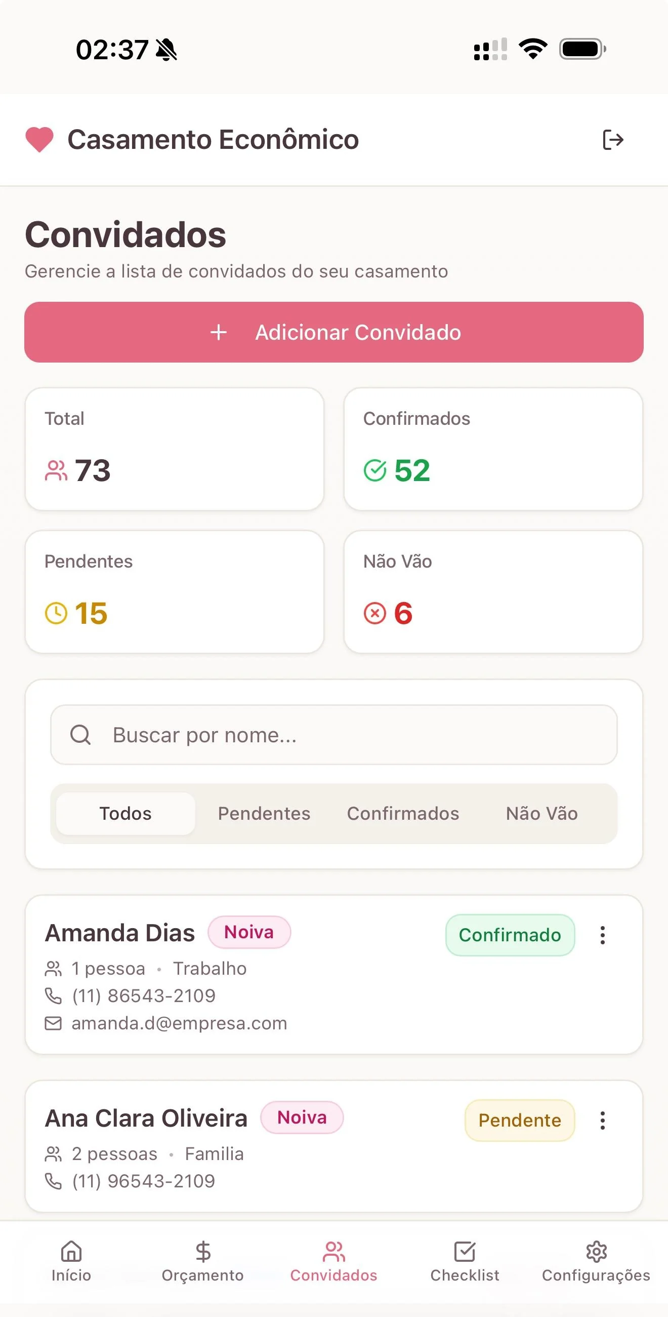 Lista de convidados